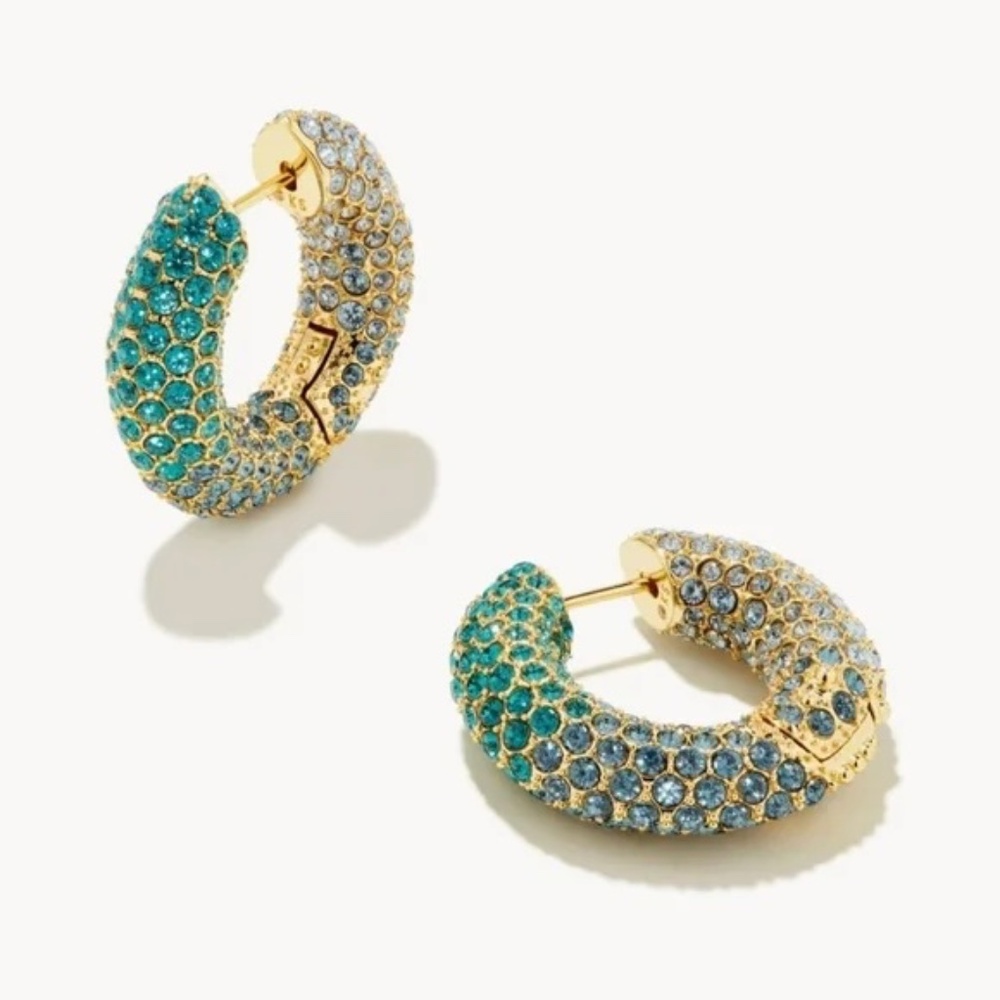 NWT Kendra Scott Mikki Pave Hoop Earrings in Green/Blue Ombre